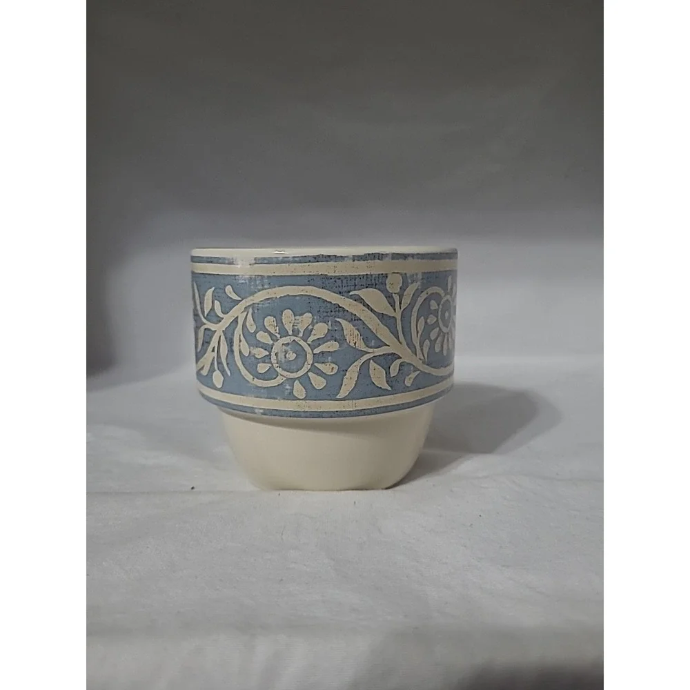 Pier 1 Stacking Scroll Stoneware Coffee Tea Mugs Set of 2